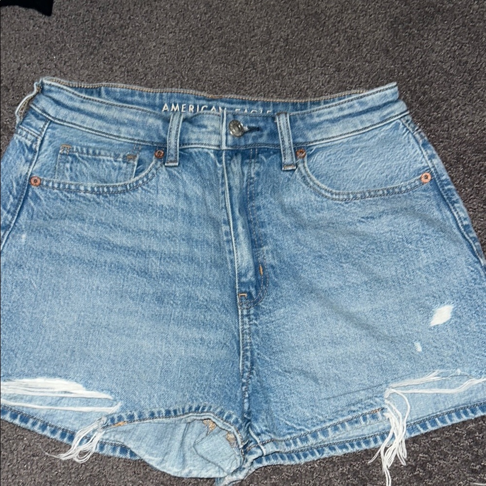 American Eagle Outfitters Blue Jean Shorts with Distressed Details